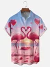 Moisture-wicking Valentine's Day Flamingo Heart Beach Chest Pocket Casual Shirt