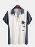 Mens Billiard Shirt Coconut Tree Print Breathable Casual Hawaiian Shirt