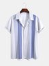 Mens Striped Print Round Hem Loose Short Sleeve Shirts